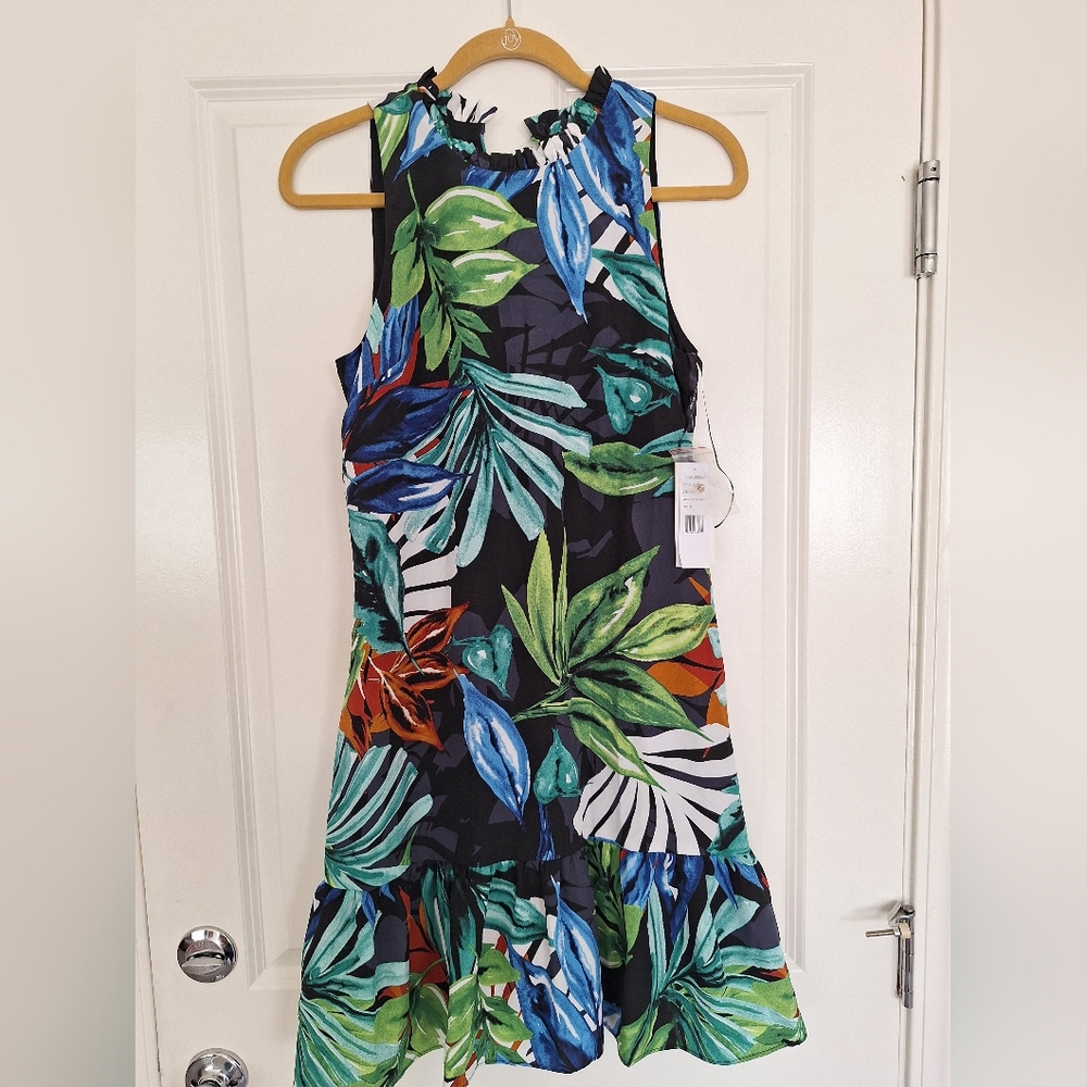 Julia Jordan Green and Blue Leaf Print Dress Size 6